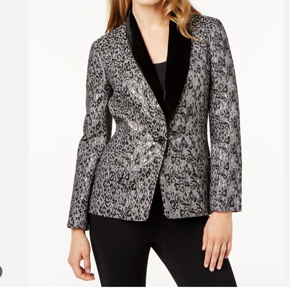 SB By Sachin And Babi Jacket Blazer SZ 4 Velvet Metallic Animal Print One Button